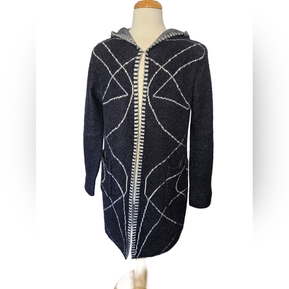 Picadilly Women’s Hooded Knit Cardigan Sweater Coatigan M Geometric Longline - Picture 1 of 6